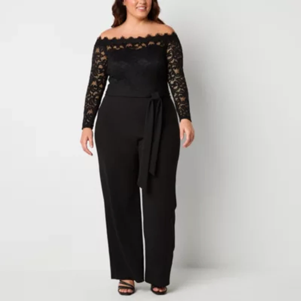 Premier Amour Off The Shoulder Womens Long Sleeve Jumpsuit-Plus