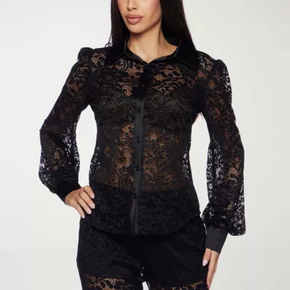 Premier Amour Lace Womens Long Sleeve Blouse