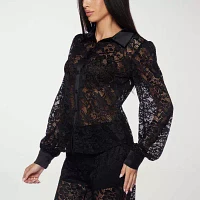 Premier Amour Lace Womens Long Sleeve Blouse