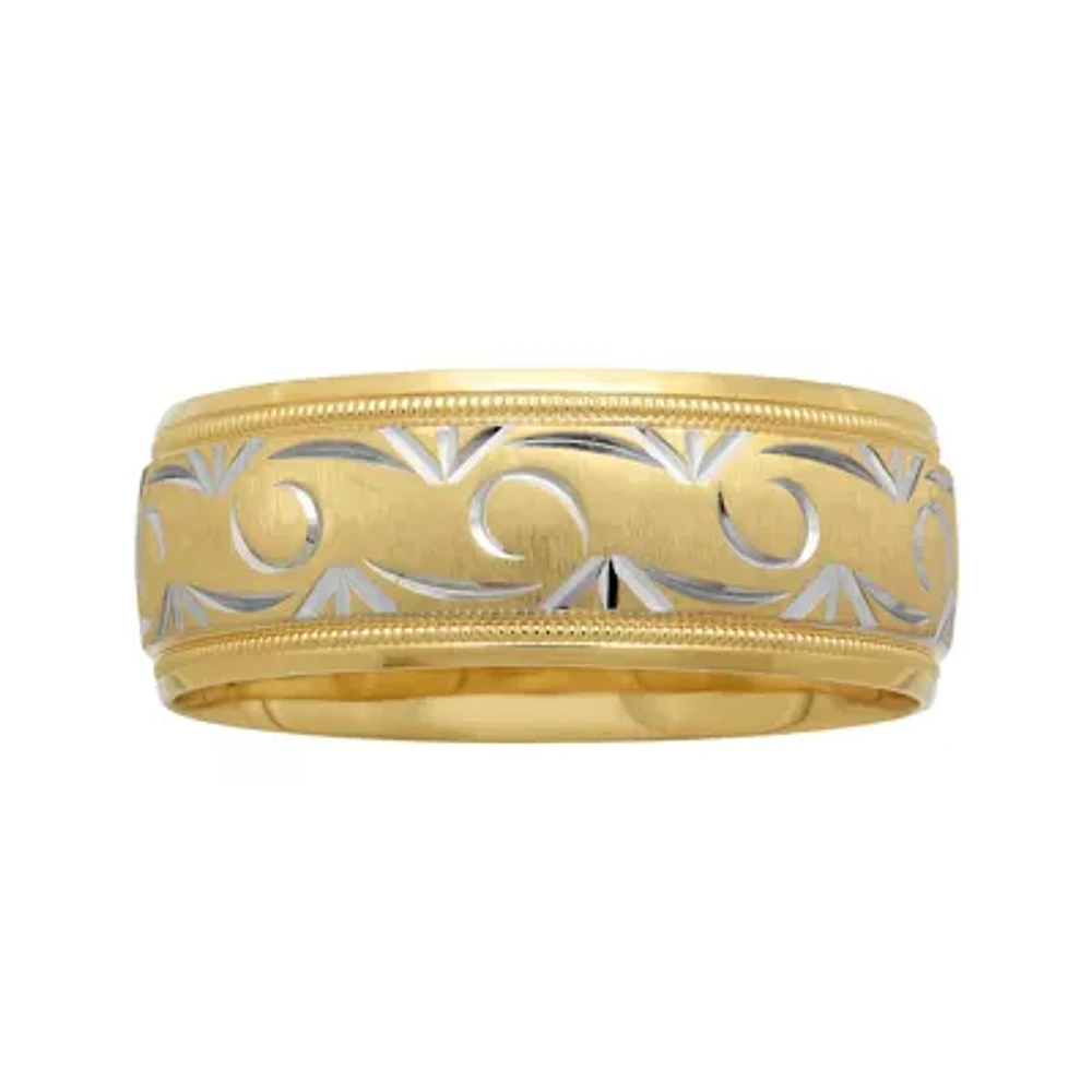 Mens 8mm Swirl-Pattern Wedding Band in 10K Two-Tone Gold