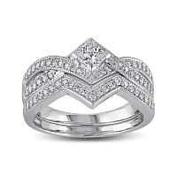 5/8 CT. T.W. Diamond 14K White Gold V-Shaped Bridal Ring Set