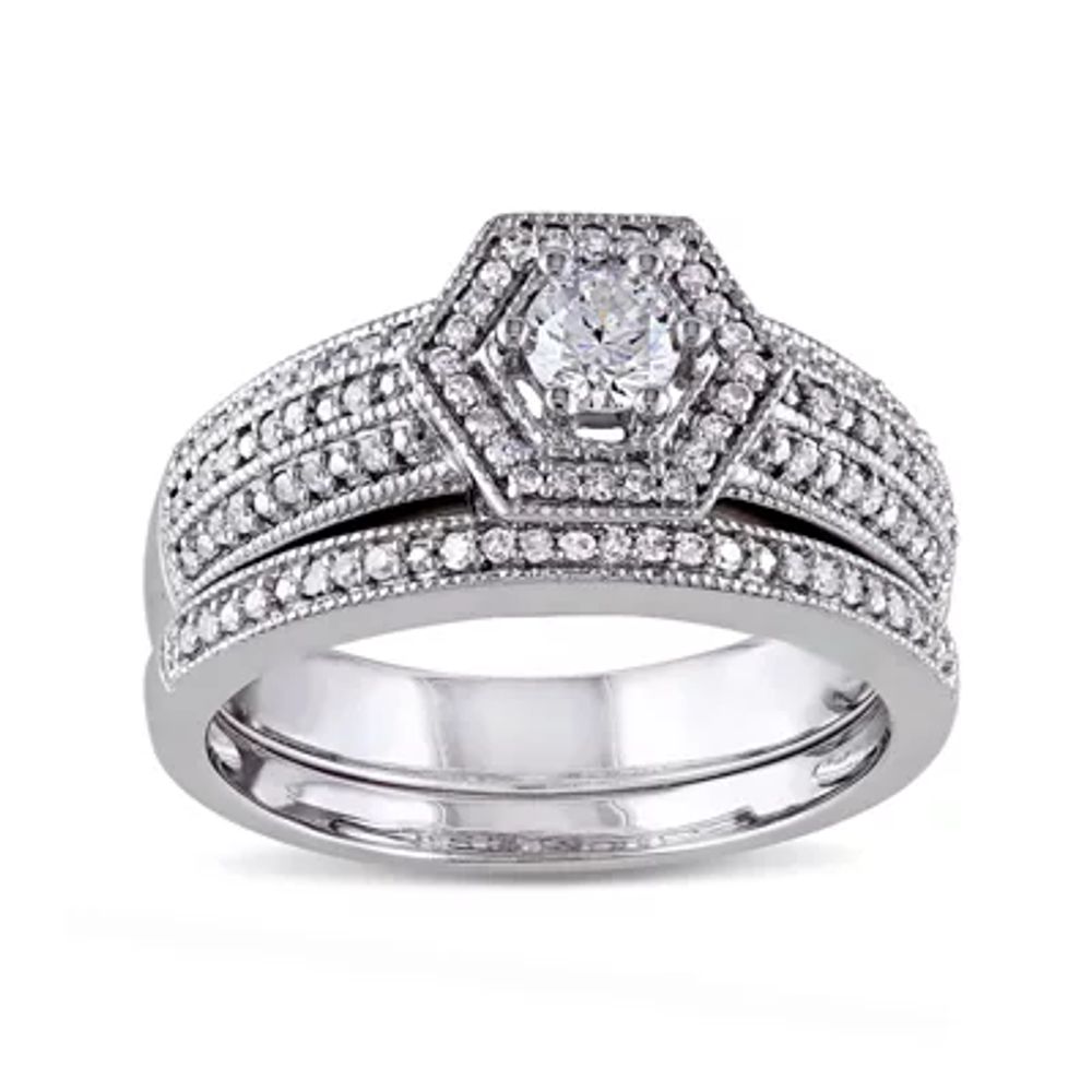 1/2 CT.T.W. Natural Diamond 14K White Gold Bridal Ring Set