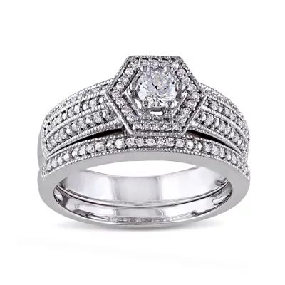 1/2 CT.T.W. Natural Diamond 14K White Gold Bridal Ring Set