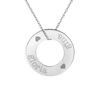 Personalized Sterling Silver 26mm Circle Couple's Name Pendant Necklace