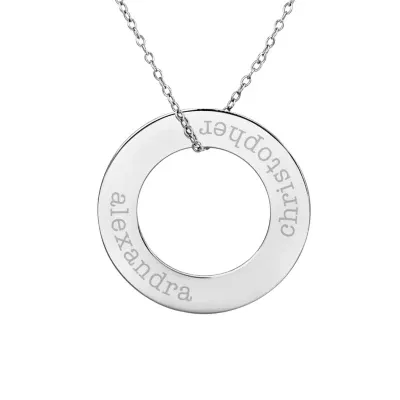 Personalized Sterling Silver 29mm Circle Couple's Name Pendant Necklace