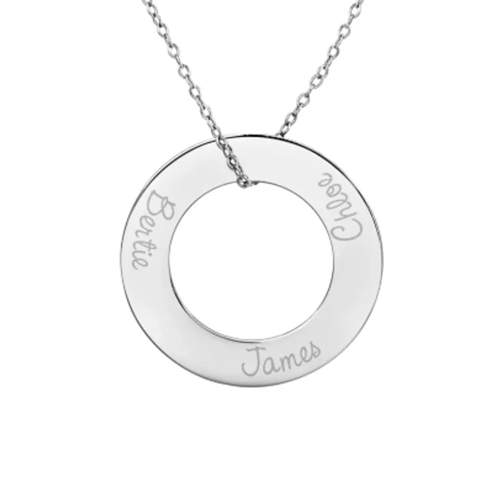 Personalized Sterling Silver 29mm Circle Family Name Pendant Necklace