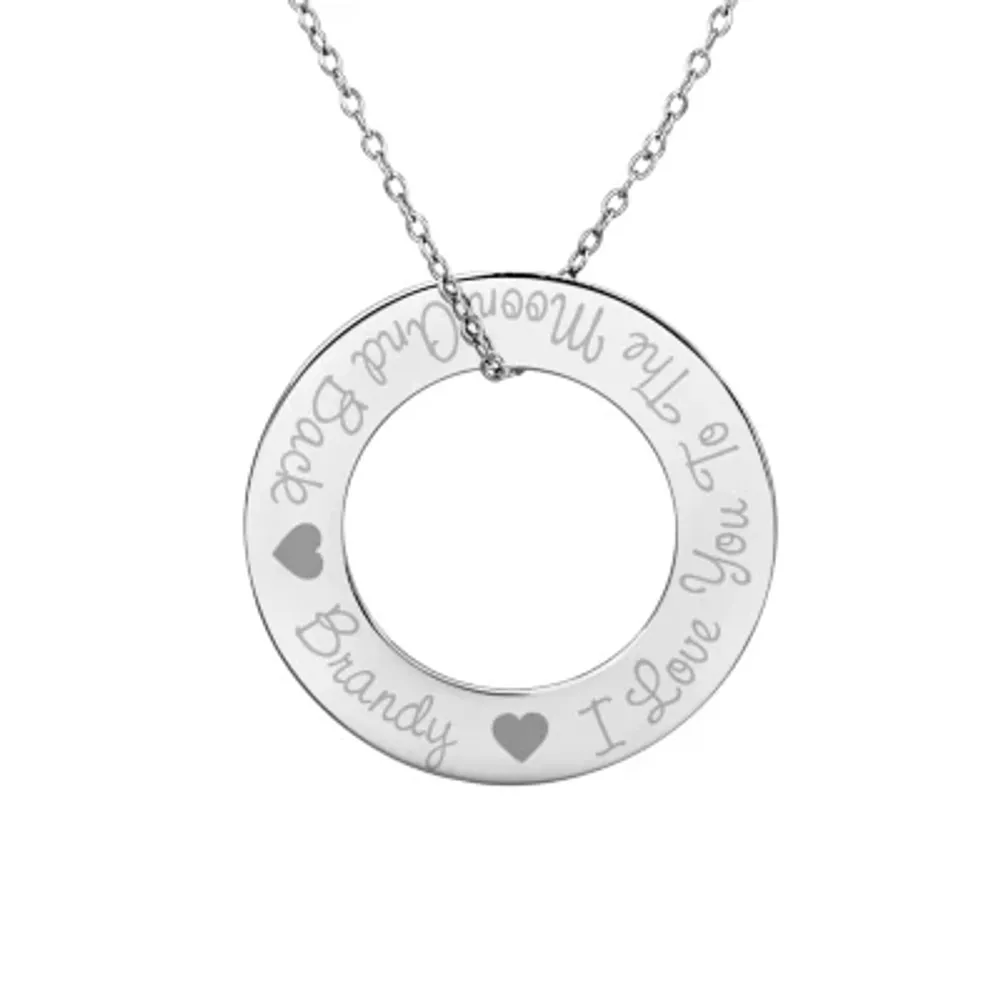 Personalized Sterling Silver 29mm "I Love You To The Moon And Back" Round Pendant Necklace