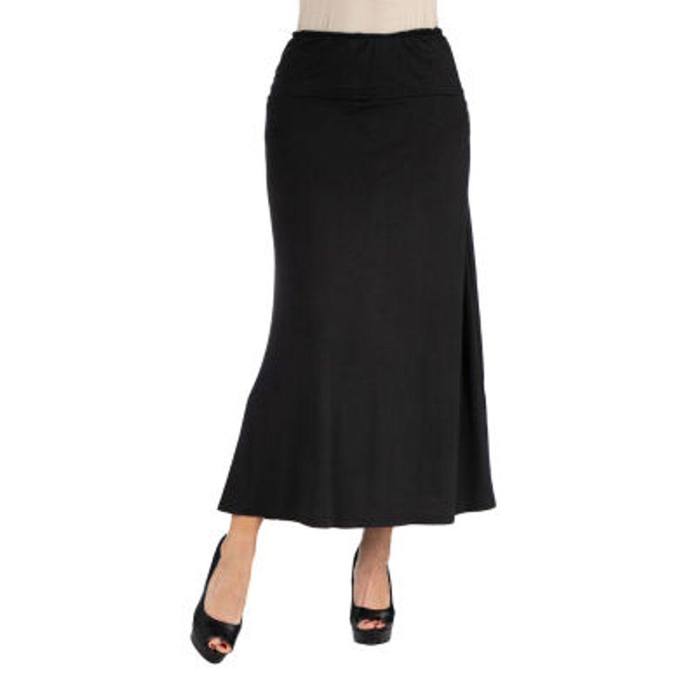 24/7 Comfort Apparel Elastic Waist Solid Maxi Skirt