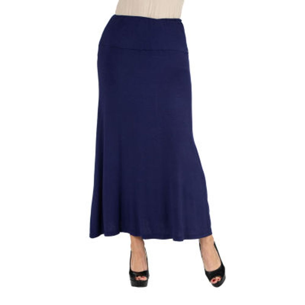 24/7 Comfort Apparel Elastic Waist Solid Maxi Skirt