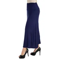 24/7 Comfort Apparel Elastic Waist Solid Maxi Skirt