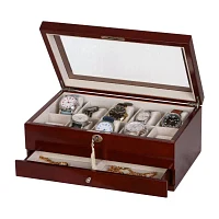 Mele and Co Christo Glass Top Walnut-Finish Watch Box