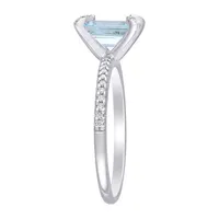 Womens 1/10 CT. T.W. Genuine Blue Aquamarine 14K White Gold Side Stone Cocktail Ring