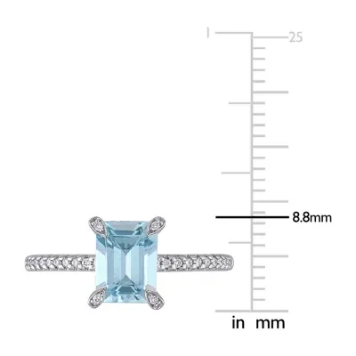 Womens 1/10 CT. T.W. Genuine Blue Aquamarine 14K White Gold Side Stone Cocktail Ring