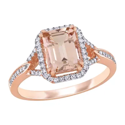 Womens 1/5 CT. T.W. Genuine Pink Morganite 14K Rose Gold Square Crossover Cocktail Ring