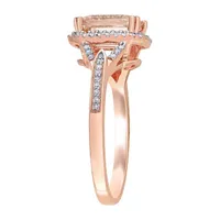 Womens 1/5 CT. Genuine Pink Morganite 14K Rose Gold Square Crossover Cocktail Ring