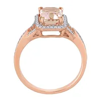 Womens 1/5 CT. T.W. Genuine Pink Morganite 14K Rose Gold Square Crossover Cocktail Ring