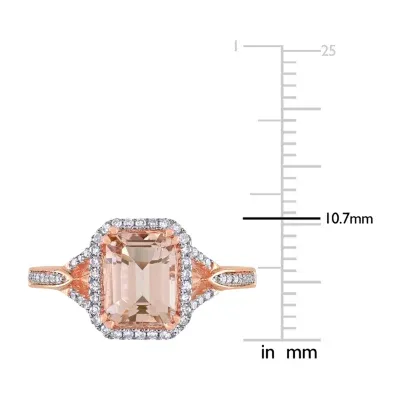 Womens 1/5 CT. T.W. Genuine Pink Morganite 14K Rose Gold Square Crossover Cocktail Ring