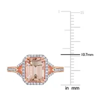 Womens 1/5 CT. Genuine Pink Morganite 14K Rose Gold Square Crossover Cocktail Ring