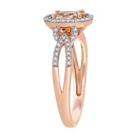 Womens 1/5 CT. T.W. Genuine Pink Morganite 14K Rose Gold Oval Halo Engagement Ring
