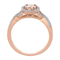 Womens 1/5 CT. T.W. Genuine Pink Morganite 14K Rose Gold Oval Halo Engagement Ring