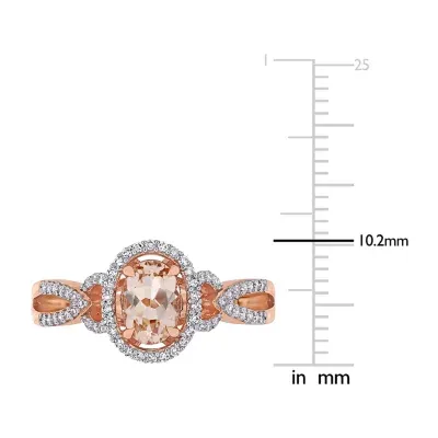 Womens 1/5 CT. T.W. Genuine Pink Morganite 14K Rose Gold Oval Halo Engagement Ring