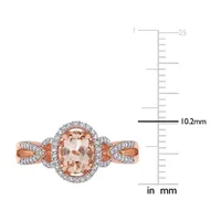 Womens 1/5 CT. T.W. Genuine Pink Morganite 14K Rose Gold Oval Halo Engagement Ring