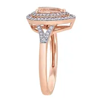 Womens 1/4 CT. T.W. Genuine Pink Morganite 14K Rose Gold Pear Halo Engagement Ring