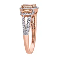 Womens 1/3 CT. T.W. Genuine Pink Morganite 14K Rose Gold Oval 3-Stone Engagement Ring