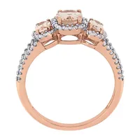 Womens 1/3 CT. T.W. Genuine Pink Morganite 14K Rose Gold Oval 3-Stone Engagement Ring