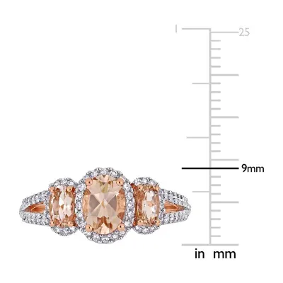 Womens 1/3 CT. T.W. Genuine Pink Morganite 14K Rose Gold Oval 3-Stone Engagement Ring