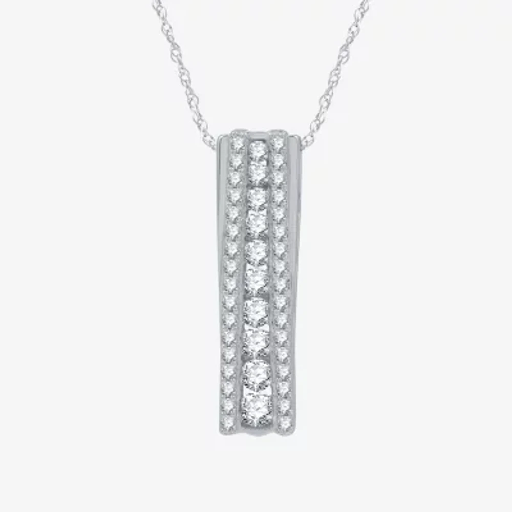 Linear Womens 1/2 CT. T.W. Lab Grown White Diamond Sterling Silver Pendant Necklaces