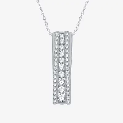 Linear Womens 1/2 CT. T.W. Lab Grown White Diamond Sterling Silver Pendant Necklaces