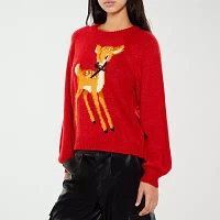 Forever 21 Juniors Reindeer Bow Sweater Womens Crew Neck Long Sleeve Holiday Pullover