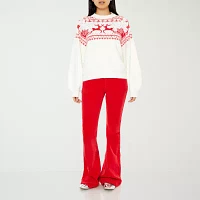 Forever 21 Juniors Fairisle Deer Sweater Womens Crew Neck Long Sleeve Holiday Pullover