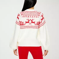 Forever 21 Juniors Fairisle Deer Sweater Womens Crew Neck Long Sleeve Holiday Pullover