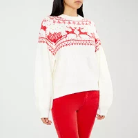 Forever 21 Juniors Fairisle Deer Sweater Womens Crew Neck Long Sleeve Holiday Pullover