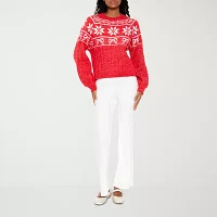 Forever 21 Juniors Fairisle Bow Sweater Womens Crew Neck Long Sleeve Holiday Pullover