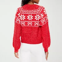 Forever 21 Juniors Fairisle Bow Sweater Womens Crew Neck Long Sleeve Holiday Pullover