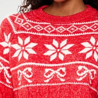 Forever 21 Juniors Fairisle Bow Sweater Womens Crew Neck Long Sleeve Holiday Pullover