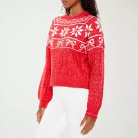 Forever 21 Juniors Fairisle Bow Sweater Womens Crew Neck Long Sleeve Holiday Pullover