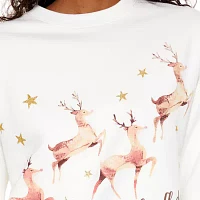 Forever 21 Juniors Reindeer Sleigh All Day Womens Crew Neck Long Sleeve Logo Pullover Sweater