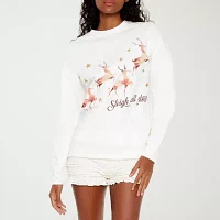 Forever 21 Juniors Reindeer Sleigh All Day Womens Crew Neck Long Sleeve Logo Pullover Sweater