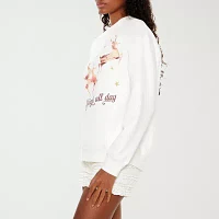 Forever 21 Juniors Reindeer Sleigh All Day Womens Crew Neck Long Sleeve Logo Pullover Sweater