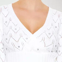 Forever 21 Juniors White Sequin Sweater Womens V Neck Long Sleeve Pullover