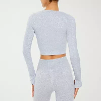 Forever 21 Womens V Neck Long Sleeve Active Crop Top Juniors