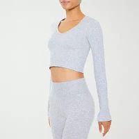 Forever 21 Womens V Neck Long Sleeve Active Crop Top Juniors