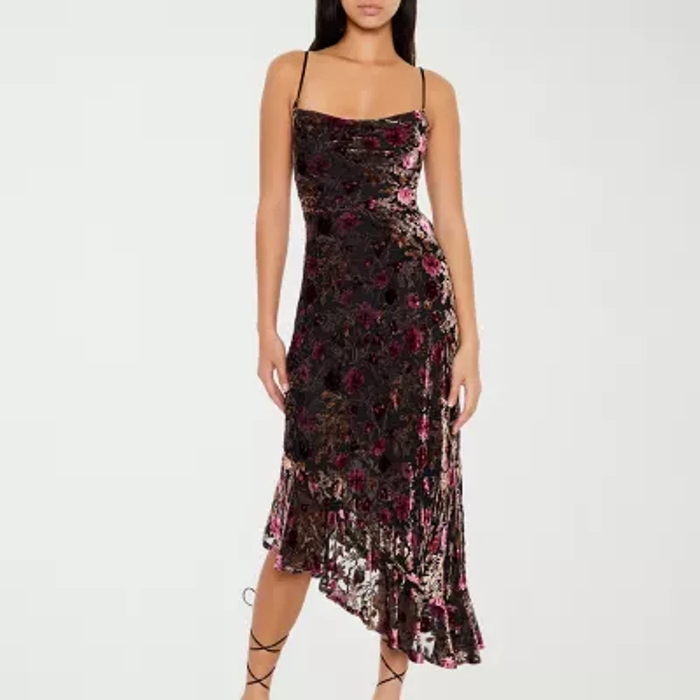 Forever 21 Velvet Womens Sleeveless Floral High-Low Slip Dress Juniors