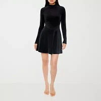 Forever 21 Velour Womens Long Sleeve Fit + Flare Dress Juniors