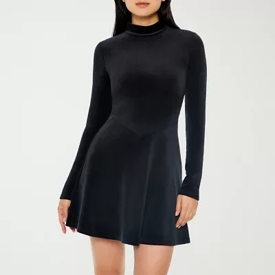 Forever 21 Velour Womens Long Sleeve Fit + Flare Dress Juniors