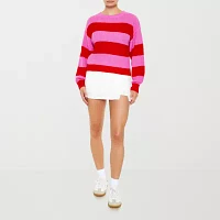 Forever 21 Juniors Womens Crew Neck Long Sleeve Striped Pullover Sweater